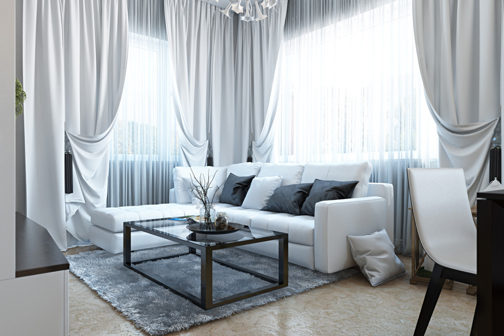 Дизайн гостиной и кухни в коттедже в современном стиле