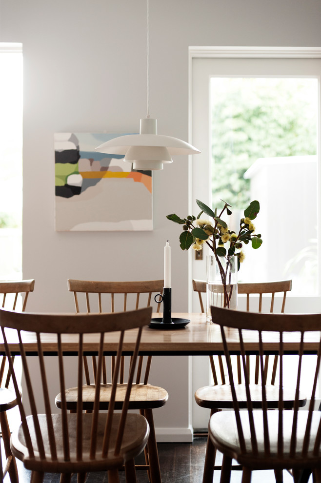 Inspiration for a scandinavian dining room in Sydney with white walls.