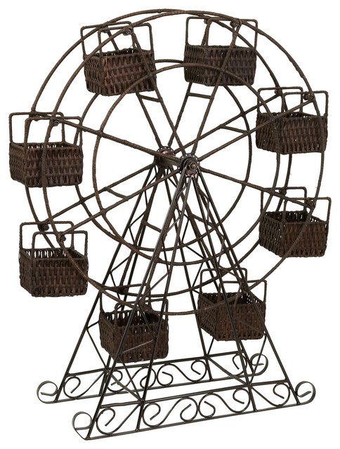 iMax Rattan and Metal Ferris Wheel with Planter Baskets X-80176