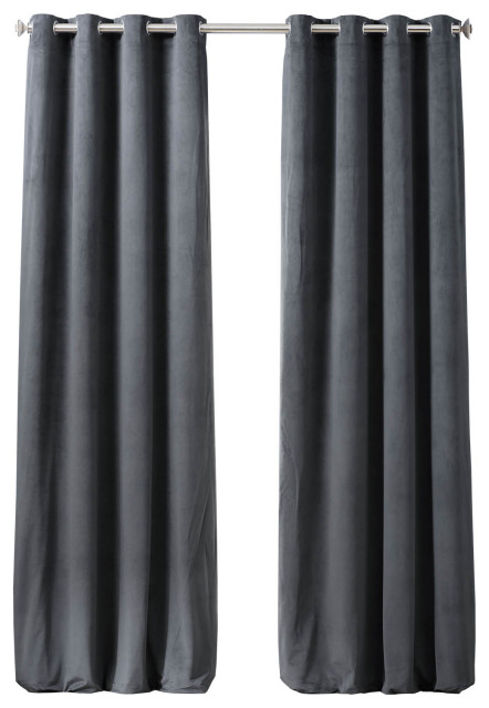 Signature Natural Gray Grommet Blackout Velvet Curtain Single Panel Contemporary Curtains By Half Price Drapes Houzz