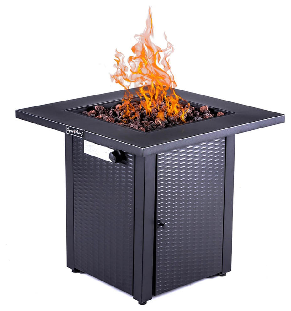 Square Stainless Steel Outdoor Fire Pit Table with Lid Transitional
