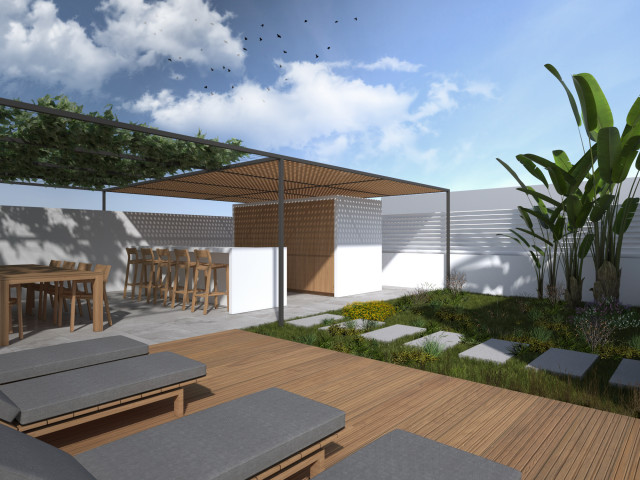 RESTYLING EDIFICIO D|R contemporaneo-terraza-y-balcon