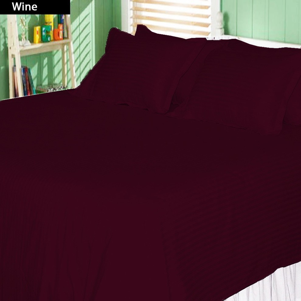 600TC Stripe Wine Full XL Flat Sheet and 2 Pillowcases
