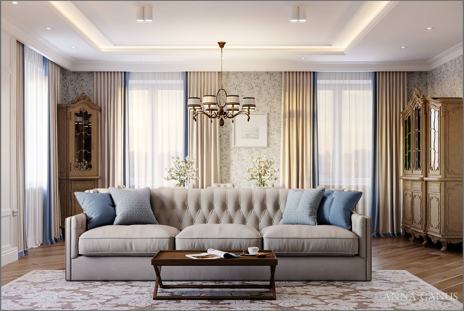 Кухня и гостиная в коттедже