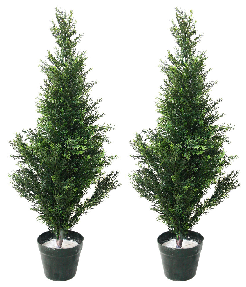 Artificial Mini Cedar Topiary Trees, 34", Set of 2 by Pure Garden