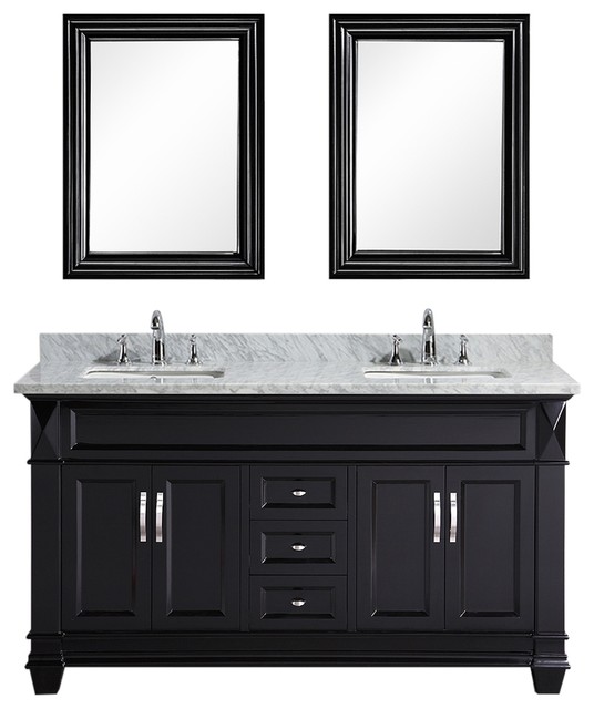 Hudson 61" Double Sink Bathroom Vanity Set, Espresso Transitional