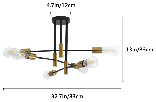 Sputnik Ceiling Light Modern Linear Semi Flush Mount Light, 6-Light ...