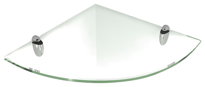 Floating Glass Shelf (Corner) 10x10 inch w/ Chrome Brackets-Clear Glass