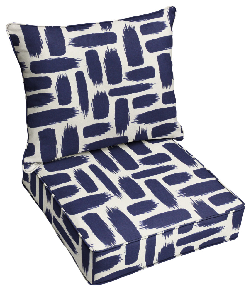 Blue Graphic Outdoor Deep Seating Pillow and Cushion Set, 25x25x5