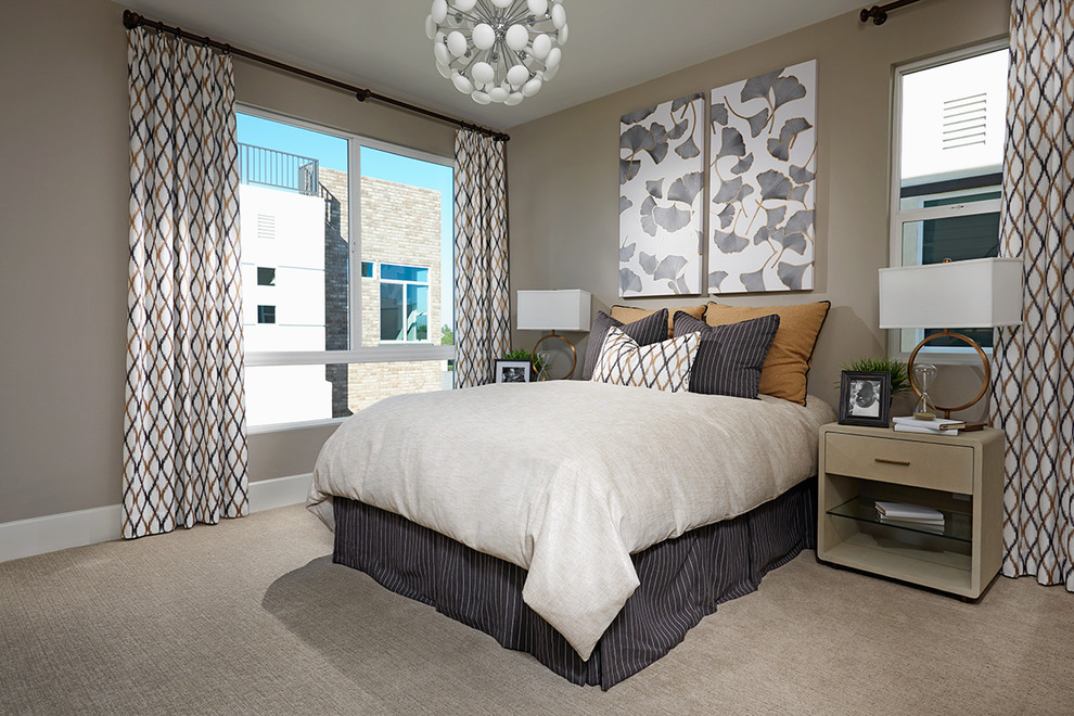 Bedroom - contemporary master carpeted bedroom idea in Denver with beige walls