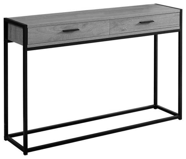 Accent Table, Narrow, Sofa, Storage Drawer, Metal, Laminate, Grey, Black