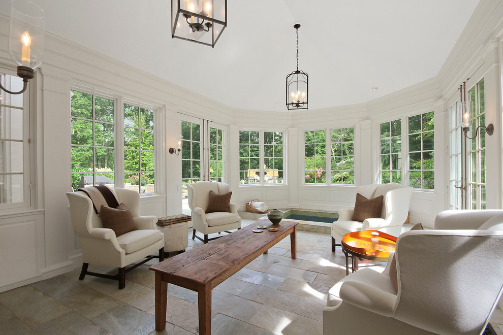 Design ideas for a traditional sunroom in New York.