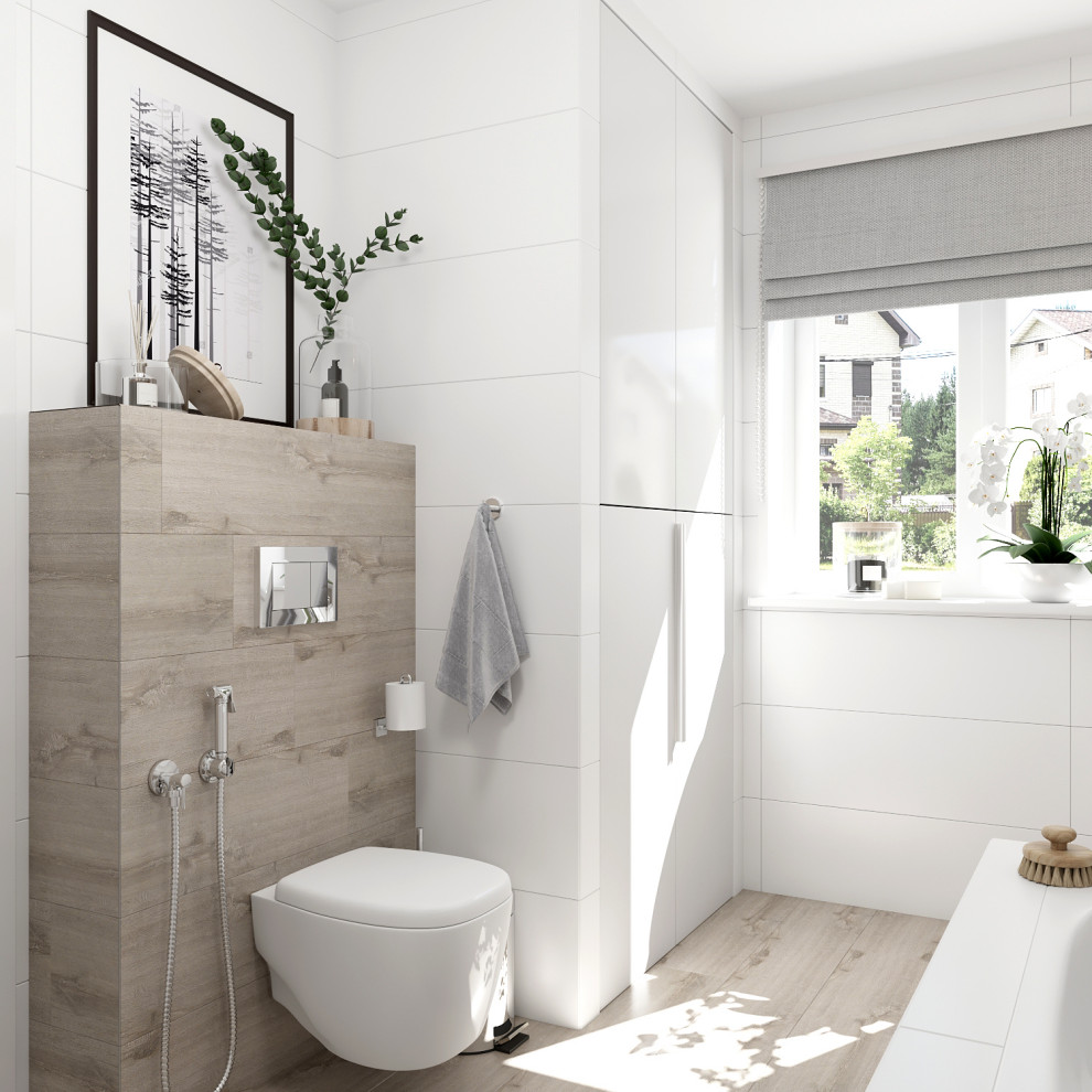 Дизайн интерьера ванной комнаты в загородном доме.