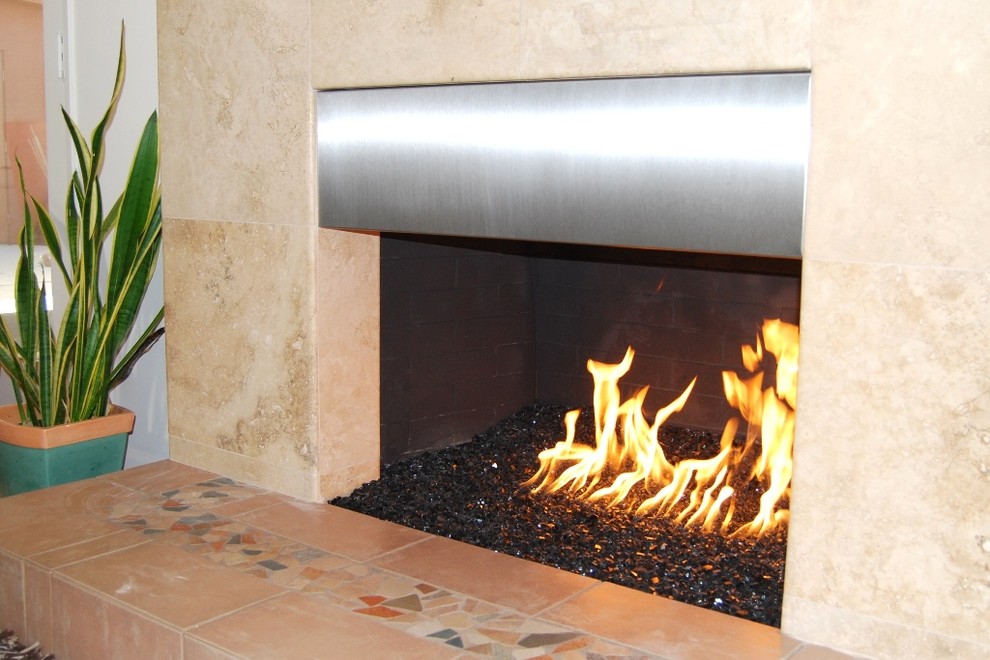 Metalwork Stainless Steel Fireplace Surround Contemporary Living