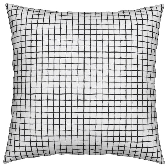 Grid Raster Geometric Lines Black And White Throw Pillow