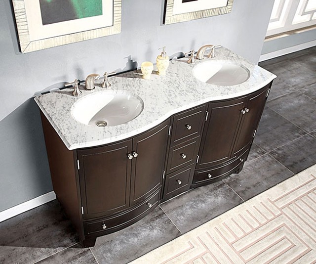 60 Inch Small Espresso Double Sink, Mirror For 60 Inch Double Vanity With Sink On Top Of
