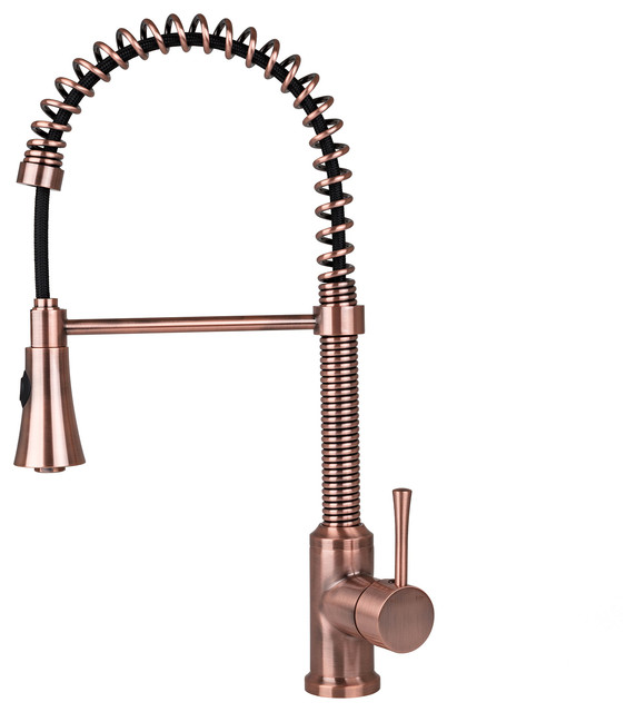 Brienza Residential Spring Coil Pull Down Kitchen Faucet in Antique Copper