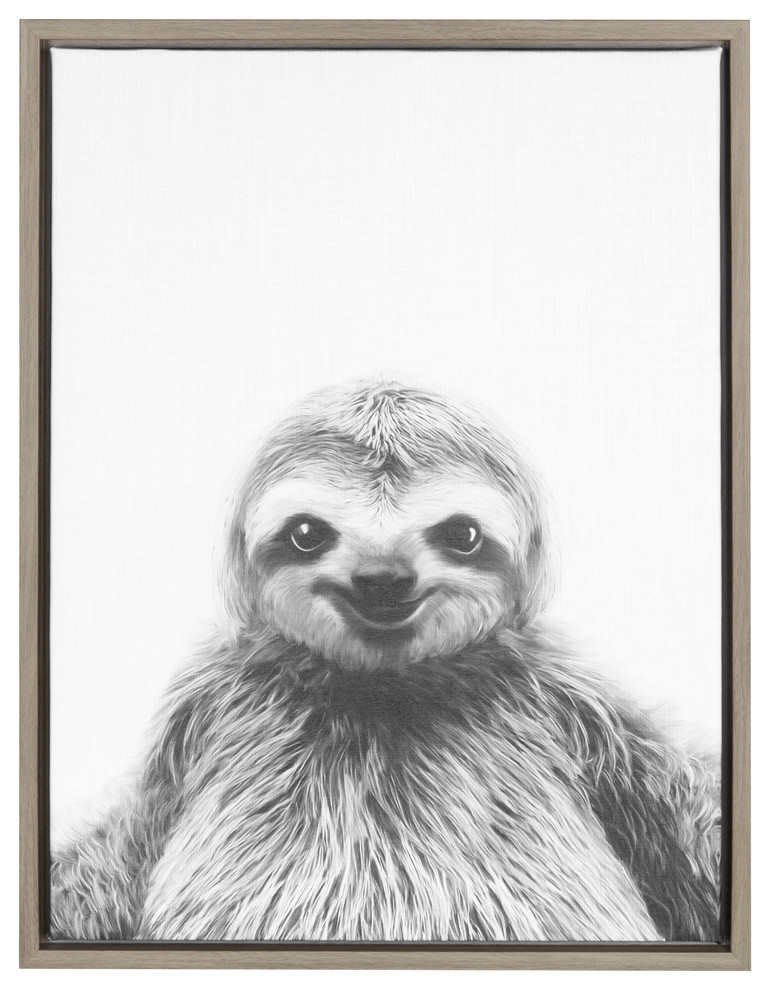 "Sylvie Sloth" Framed Canvas Wall Art, Gray, 18"x24"