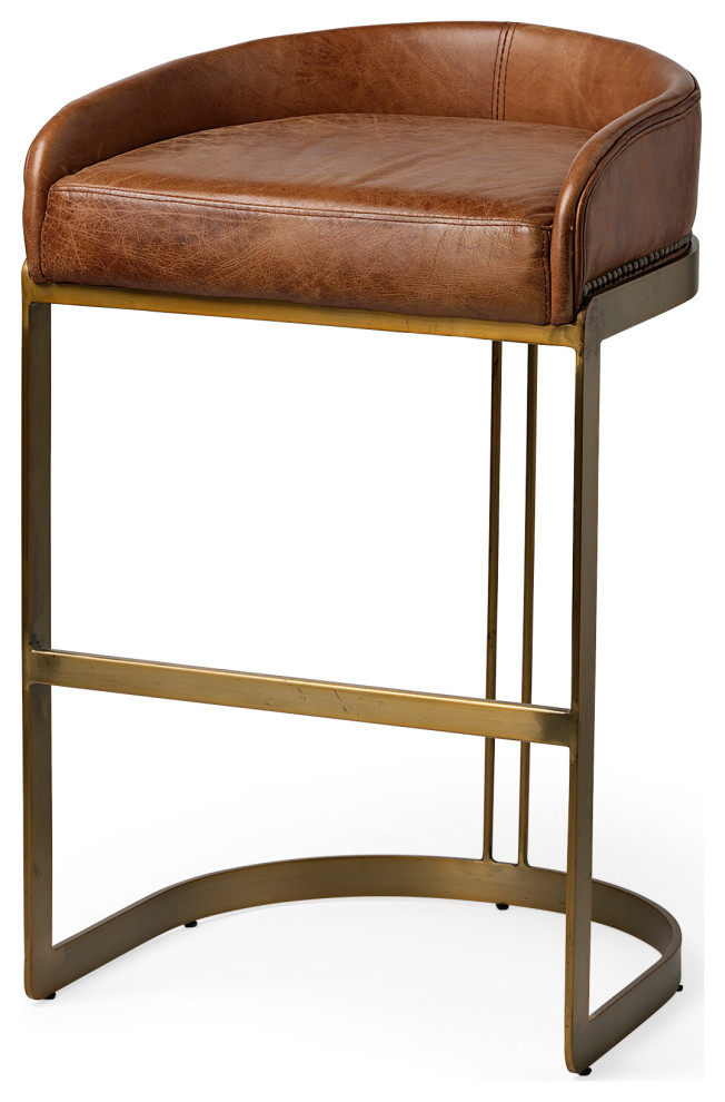 Genuine Leather Bar Stool Hollyfield, Leather Counter Stool With Back