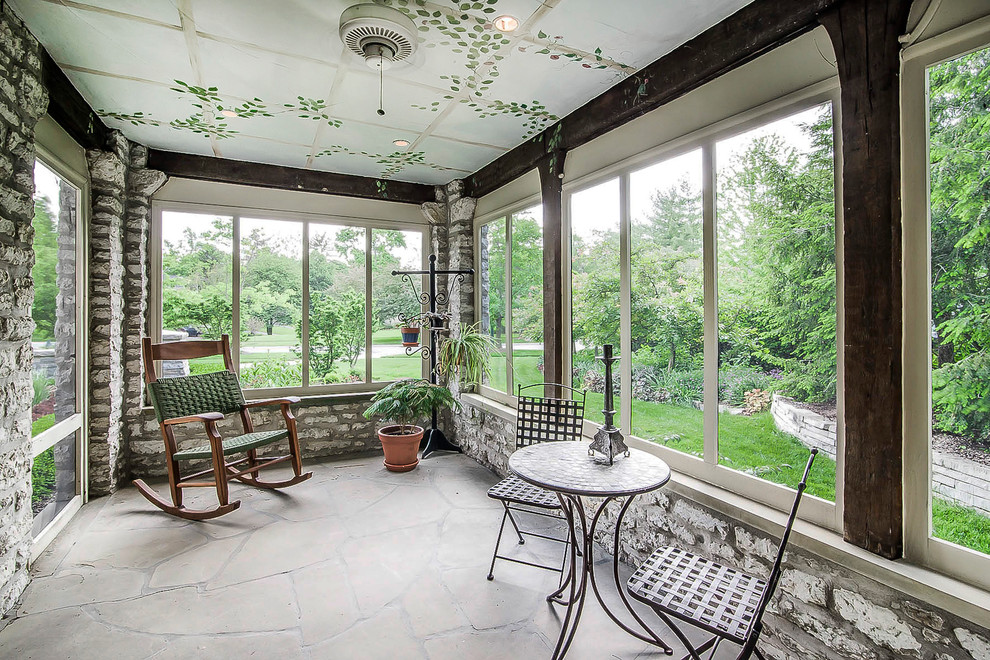 Mid-sized country sunroom in Columbus with a standard ceiling.