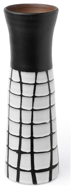 24" Black and White Modern Grid Ceramic Vase - Contemporary - Vases ...