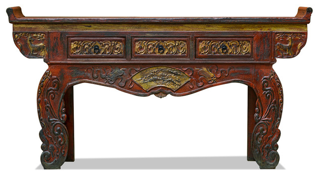 Vintage Elmwood Grand Imperial Altar, Asian Sofa Table