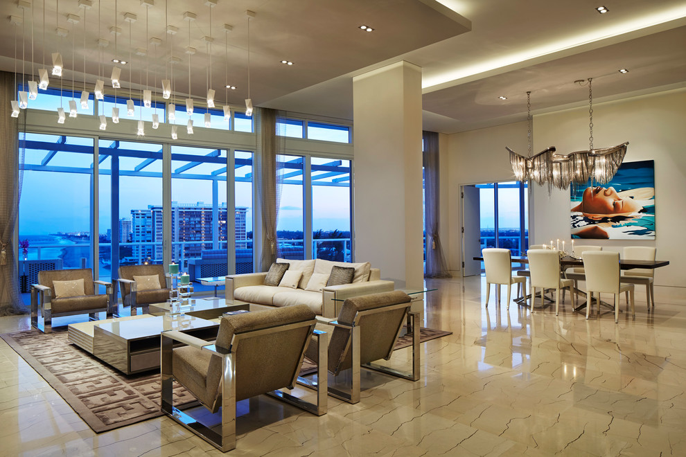 Photo of a contemporary formal open concept living room in Miami with beige walls.