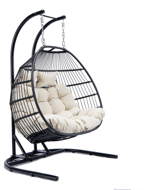 Leisuremod Wicker 2 Person Double Folding Hanging Egg Swing Chair ESCF52BG