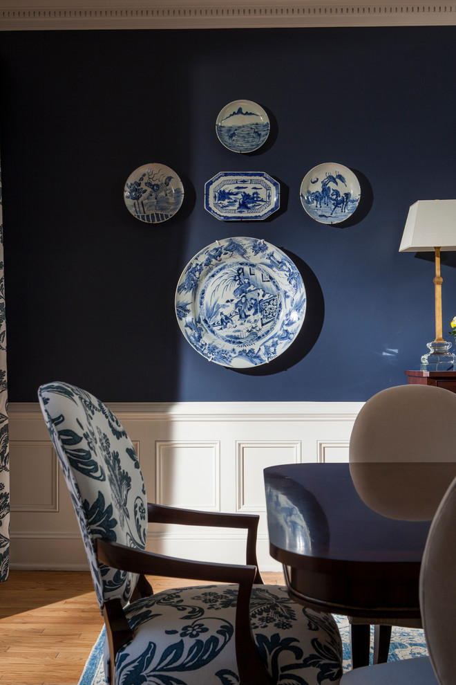 Inspiration for an expansive traditional separate dining room in San Diego with blue walls.