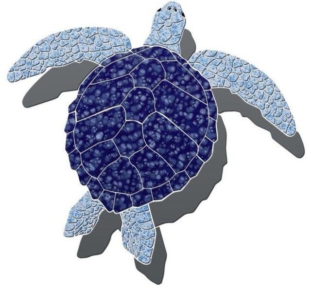 Sea Turtle 2 Ceramic Swimming Pool Mosaic - Beach Style - Accent Trim
