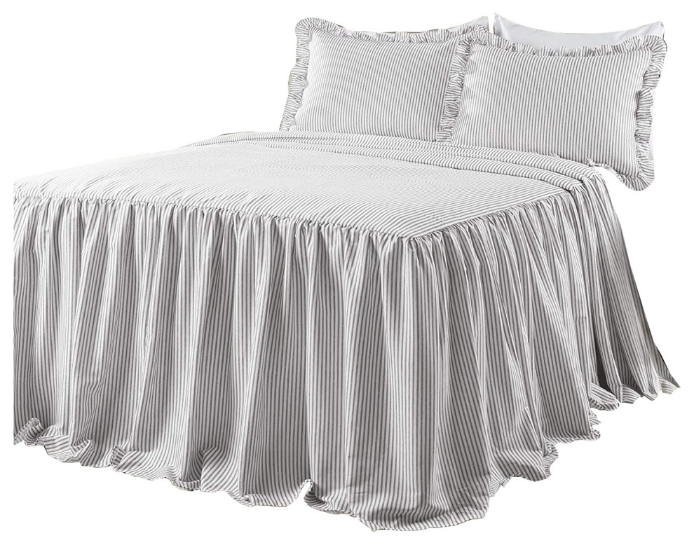 Lush Decor Ticking Stripe Bedspread Gray 3Pc Set Full