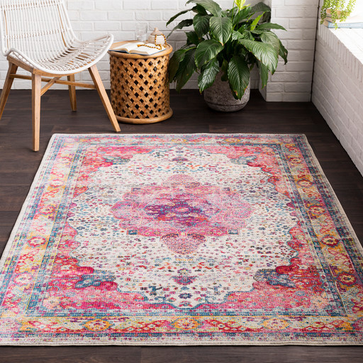 Clyman Feminine Persian Medallion Area Rug Contemporary - Pink And Lime Green Area Rug Clyman Feminine Persian Medallion Area Rug Contemporary - Pink And Lime Green Area Rug