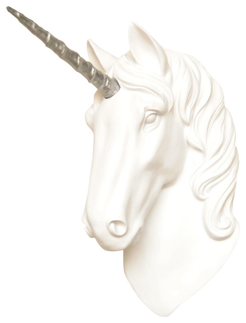 Contemporary Taxidermy White Unicorn Gold Horn Home or gifts idea Art DIY