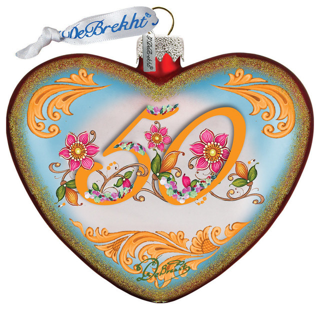 Hand Painted 50th Anniversary Heart Glass Ornament Traditional Christmas Ornaments By G Debrekht