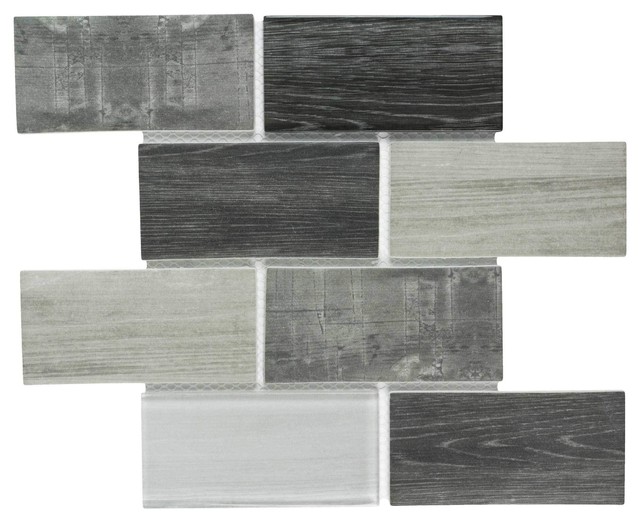 Mto0337 Modern Subway Gray Glossy Wood Grain Recycled Gl Mosaic Mto0337 Modern Subway Gray Glossy Wood