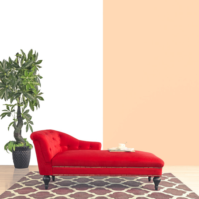 Victorian Tufted Velvet Fabric Chaise Lounge, Nailhead Trim Traditional Indoor Chaise Lounge