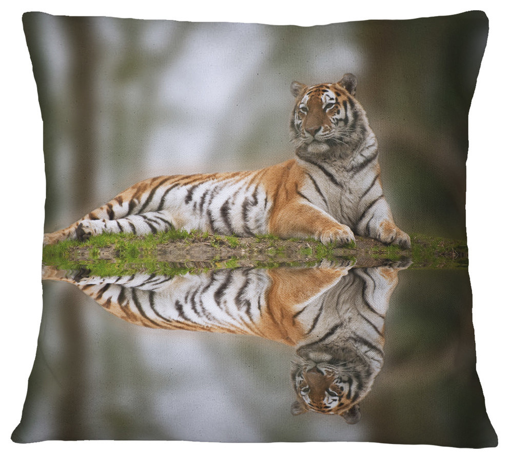 Tiger Reflecting In Water Animal Throw Pillow Contemporary Decorative Pillows By Design Art Usa