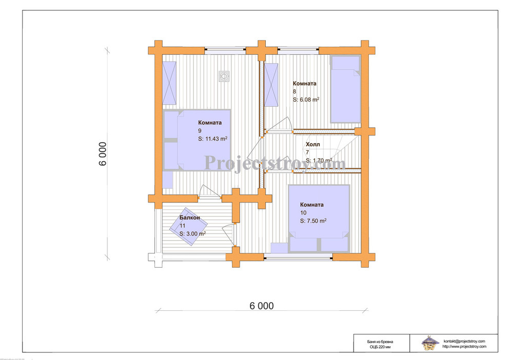 Проект сауны бани 6 на 6 метров из бревна