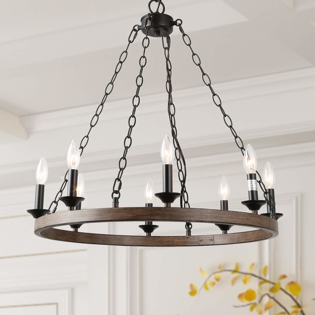 Laluz 6 Light Farmhouse Wagon Wheel Chandelier For Living