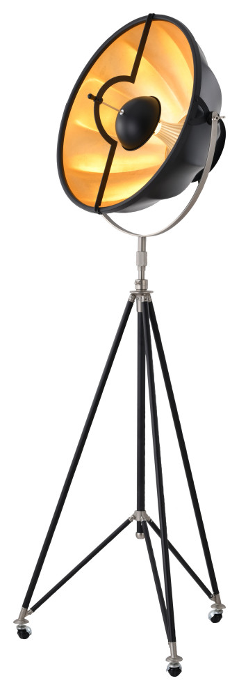 Black Metal Floor Lamp With Gold Interior Shade