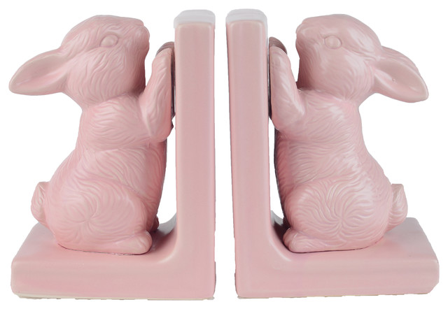 Flora & Fauna Pink Baby Bunny Ceramic Bookend Set