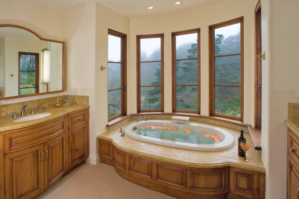 Photo of a traditional bathroom in San Francisco with granite benchtops.