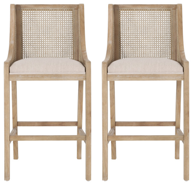 Oneida Rustic Fabric Upholstered Wood and Cane 30 inch Barstools (Set of 2), Beige