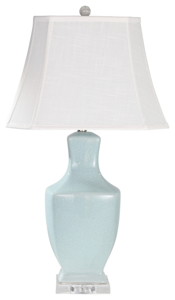 Ceramic Celadon Table Lamp, Gray and Blue, 31"