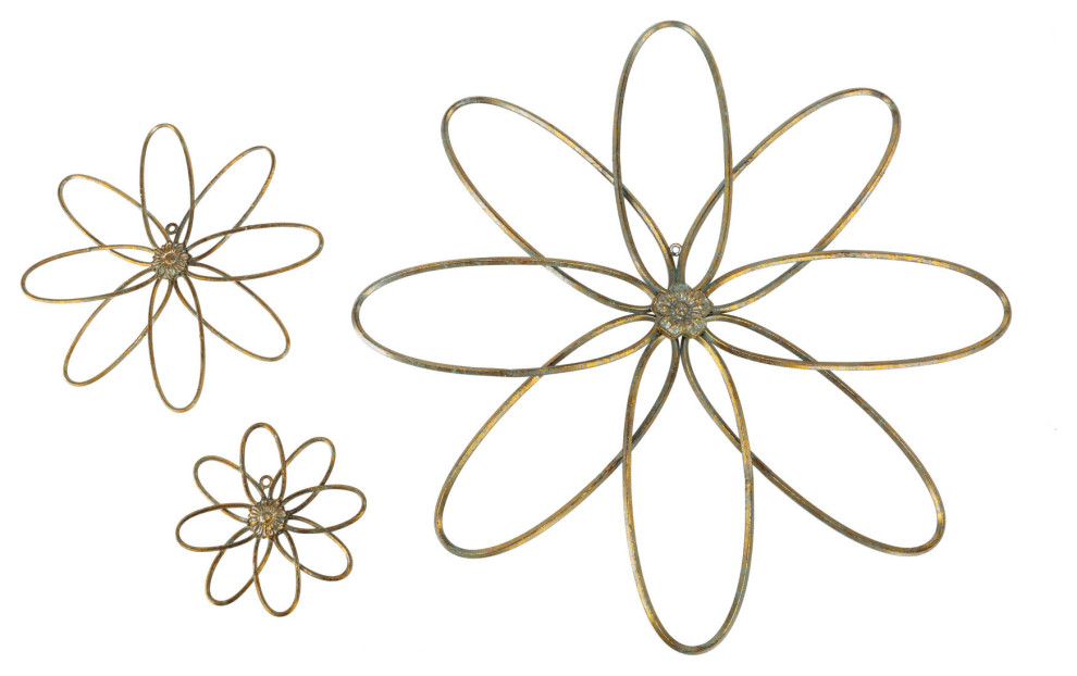 Gold Metal Flower Wall Decor, Set of 3 Contemporary Metal Wall Art