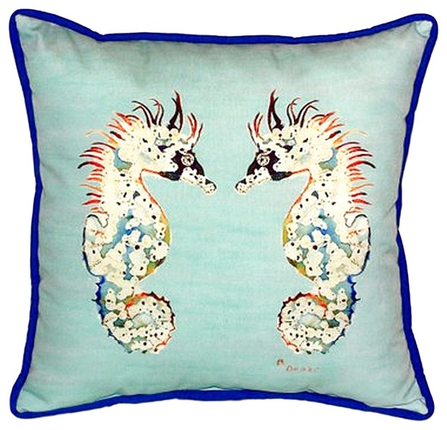 Betsy's Sea Horses Teal Small Indoor/Outdoor Pillow 12x12 Set of