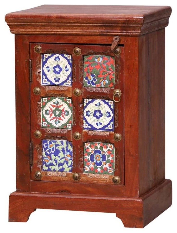 Frederica Mosaic Tile Reclaimed Wood Nightstand Mediterranean Nightstands And Bedside Tables By Sierra Living Concepts