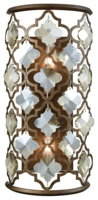 Armand 2-Light Wall Sconce, Weathered Bronze With Champagne Plated Crystal