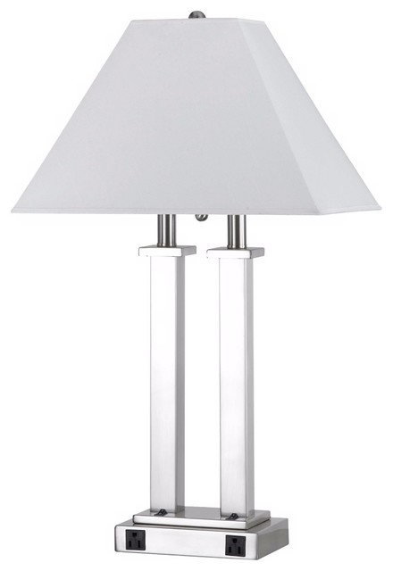 Rio Brushed Steel Desk Lamp with Power Outlets