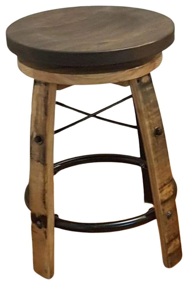 William Sheppee Burnt Hickory Whiskey Barrel Swivel Bar Stools Rustic